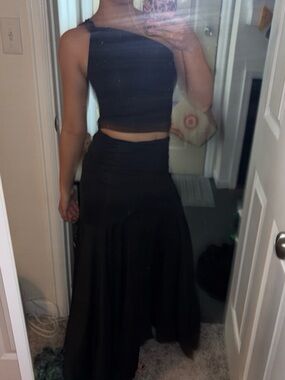 Black Two-Piece Crop Top and Maxi Skirt Set